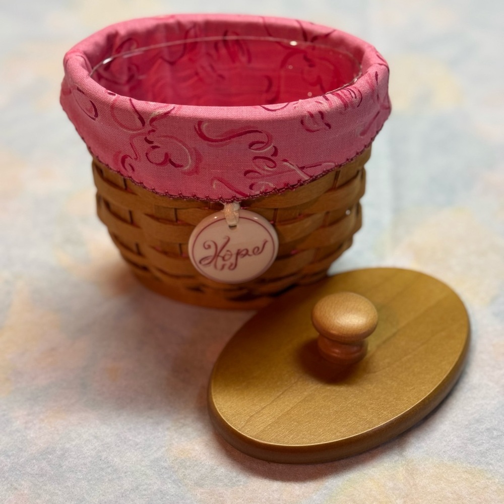 Pink and Brown Woven Basket with Lid